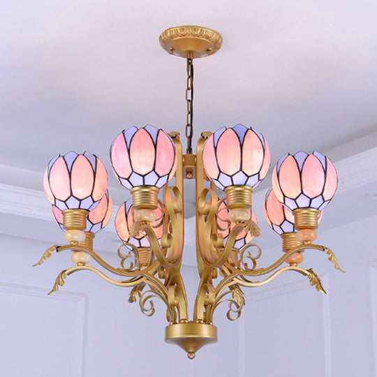 Tiffany Pink Glass Blossom Chandelier - 3/5/6 Lights for Living Room - Brass Hanging Lamp Kit