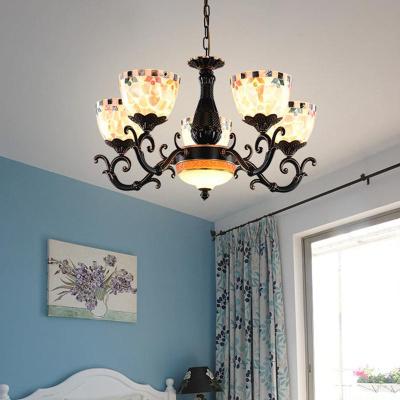 Black Stained Glass Mosaic Chandelier Lamp: Tiffany 3/5/9 Lights Suspension Fixture for Living Room