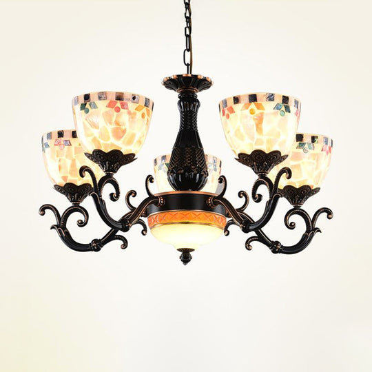 Black Stained Glass Mosaic Chandelier Lamp: Tiffany 3/5/9 Lights Suspension Fixture for Living Room