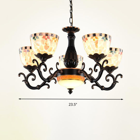 Stained Glass Mosaic Chandelier - Tiffany Style 3/5/9 Lights Black Suspension Lamp For Living Room