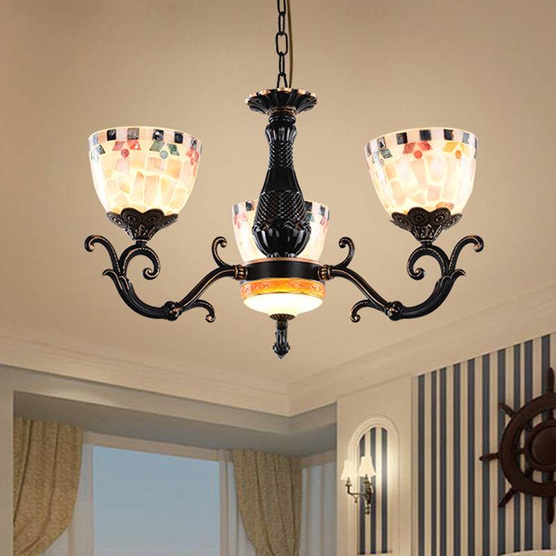 Stained Glass Mosaic Chandelier - Tiffany Style 3/5/9 Lights Black Suspension Lamp For Living Room 3