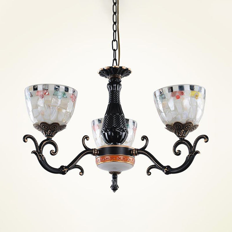 Black Stained Glass Mosaic Chandelier Lamp: Tiffany 3/5/9 Lights Suspension Fixture for Living Room