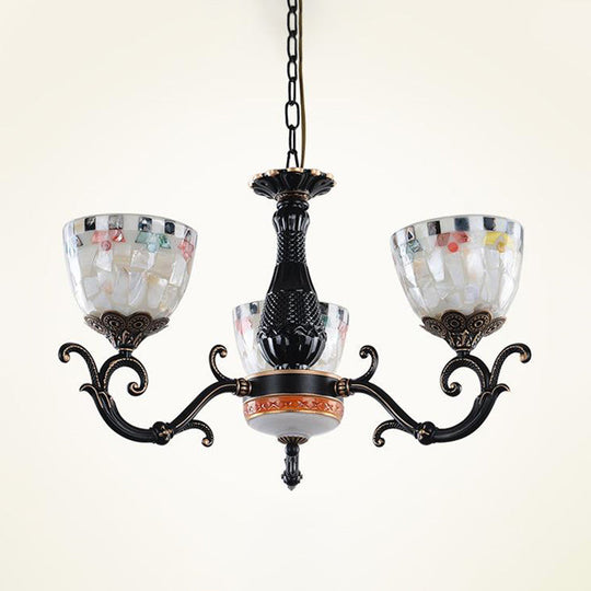 Stained Glass Mosaic Chandelier - Tiffany Style 3/5/9 Lights Black Suspension Lamp For Living Room