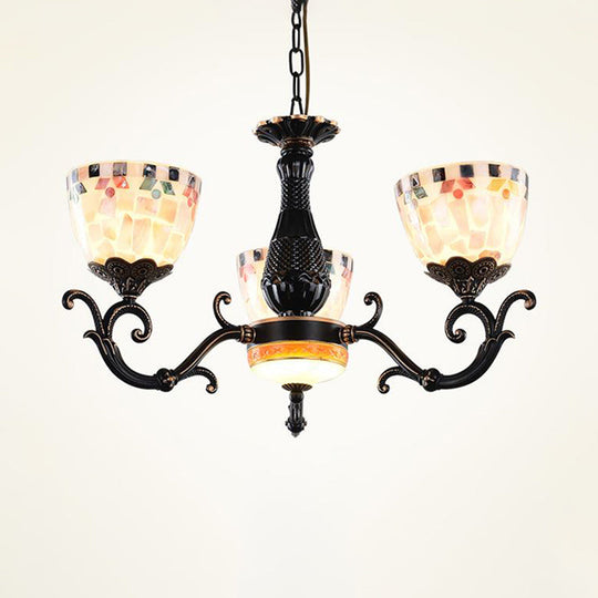 Black Stained Glass Mosaic Chandelier Lamp: Tiffany 3/5/9 Lights Suspension Fixture for Living Room