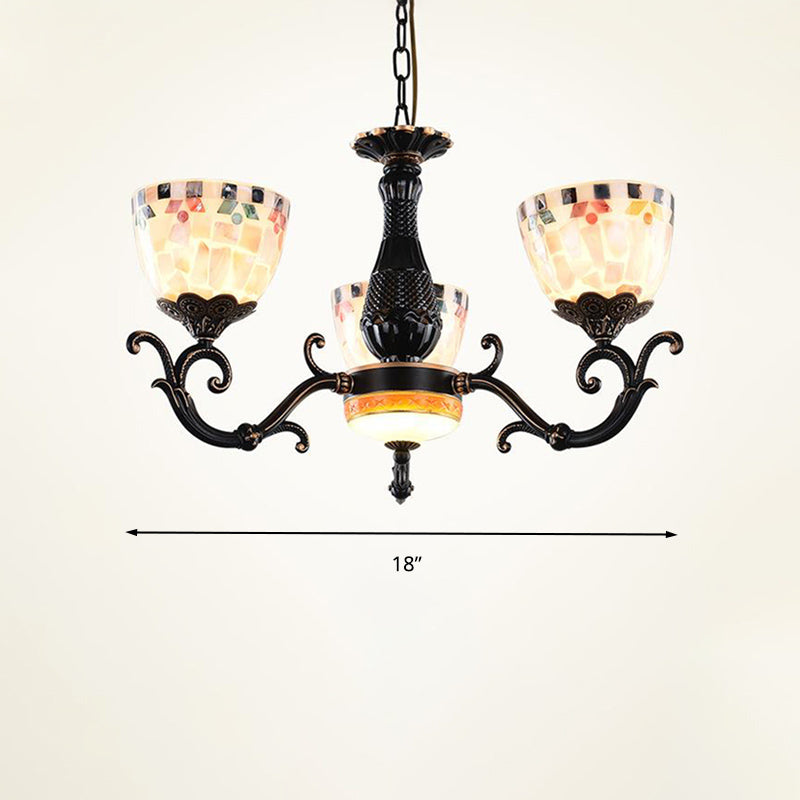 Black Stained Glass Mosaic Chandelier Lamp: Tiffany 3/5/9 Lights Suspension Fixture for Living Room