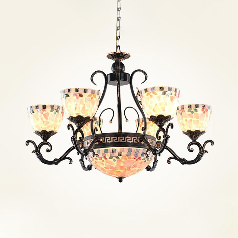 Black Stained Glass Mosaic Chandelier Lamp: Tiffany 3/5/9 Lights Suspension Fixture for Living Room