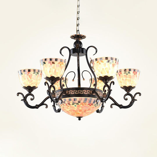 Black Stained Glass Mosaic Chandelier Lamp: Tiffany 3/5/9 Lights Suspension Fixture for Living Room