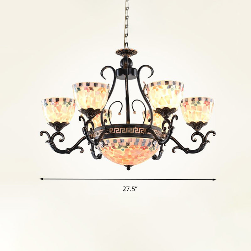 Black Stained Glass Mosaic Chandelier Lamp: Tiffany 3/5/9 Lights Suspension Fixture for Living Room