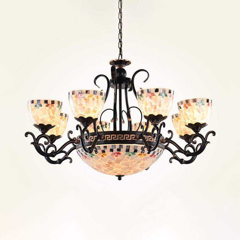 Black Stained Glass Mosaic Chandelier Lamp: Tiffany 3/5/9 Lights Suspension Fixture for Living Room