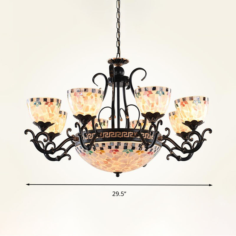 Stained Glass Mosaic Chandelier - Tiffany Style 3/5/9 Lights Black Suspension Lamp For Living Room