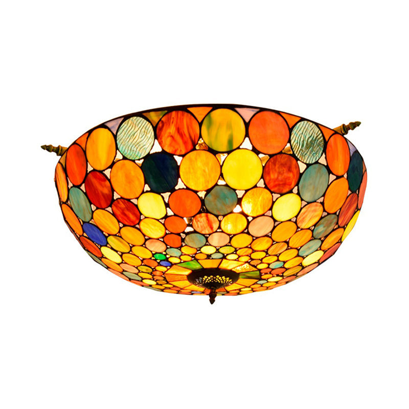 Tiffany-Style Stained Glass Circle Flush Mount Lighting with 5 Brass Heads - 21.5"/25.5" Wide