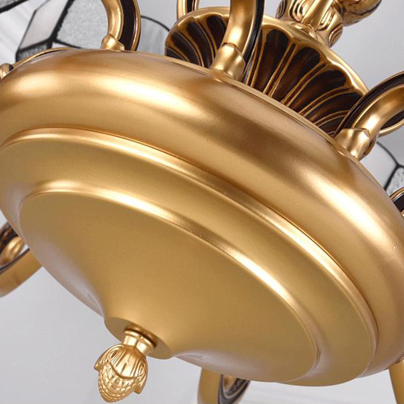 Gold Domed Shade Chandelier - Tiffany 12-Light Fixture With Frosted Glass