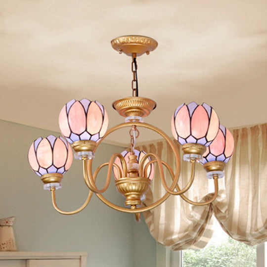 Tiffany Stained Glass Flower Chandelier - Gold 3/5/6 Light Pendant for Living Room Ceiling