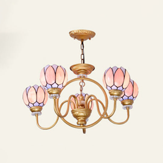 Tiffany Stained Glass Flower Chandelier - Gold 3/5/6 Light Pendant for Living Room Ceiling