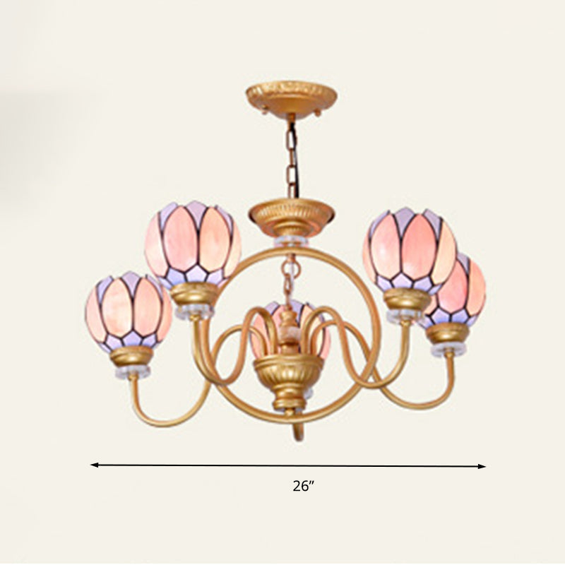 Tiffany Stained Glass Flower Chandelier - Gold 3/5/6 Light Pendant for Living Room Ceiling