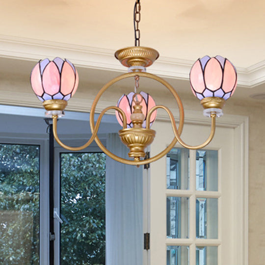 Tiffany Stained Glass Flower Chandelier - Gold 3/5/6 Light Pendant for Living Room Ceiling