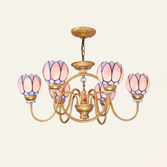 Gold Tiffany Stained Glass Flower Chandelier Pendant Light - 3/5/6 Lights Ceiling Lamp For Living