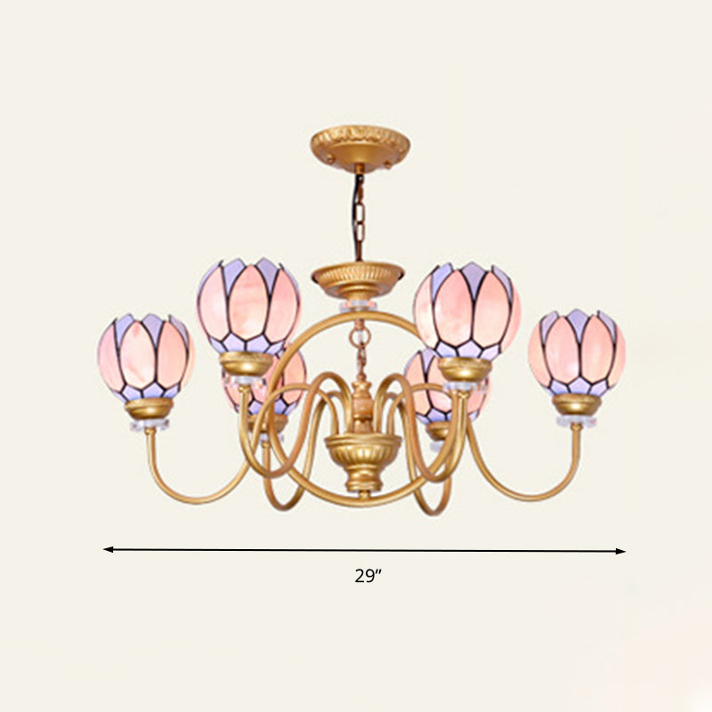 Gold Tiffany Stained Glass Flower Chandelier Pendant Light - 3/5/6 Lights Ceiling Lamp For Living