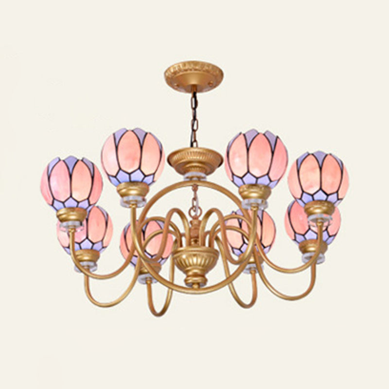 Gold Tiffany Stained Glass Flower Chandelier Pendant Light - 3/5/6 Lights Ceiling Lamp For Living