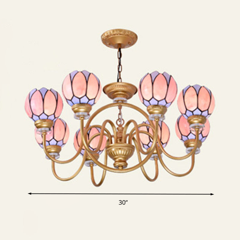 Gold Tiffany Stained Glass Flower Chandelier Pendant Light - 3/5/6 Lights Ceiling Lamp For Living