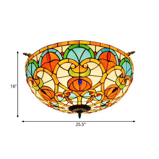 Baroque Brass Jewel Ceiling Lamp - 5 Multicolored Stained Glass Bulbs (21.5"/25.5") - Semi Flush Mount Lighting