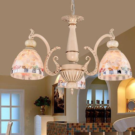 Mediterranean Stained Glass Pendant Chandelier - Beige Mosaic Lamp for Living Room (3/5/9 Lights)