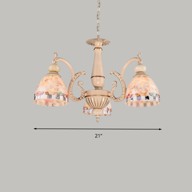 Mediterranean Stained Glass Pendant Chandelier - Beige Mosaic Lamp for Living Room (3/5/9 Lights)