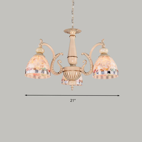 Mediterranean Stained Glass Pendant Chandelier - Beige Mosaic Lamp for Living Room (3/5/9 Lights)