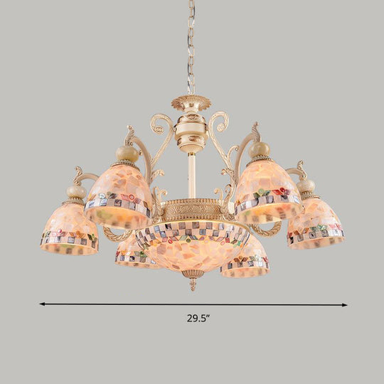 Mediterranean Stained Glass Pendant Chandelier - Beige Mosaic Lamp for Living Room (3/5/9 Lights)