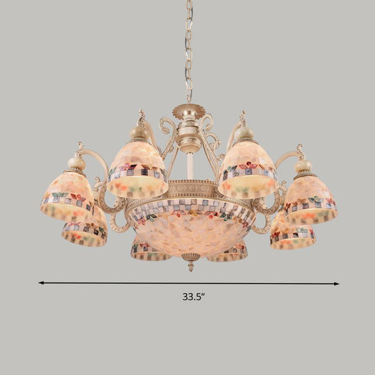 Mediterranean Stained Glass Pendant Chandelier - Beige Mosaic Lamp for Living Room (3/5/9 Lights)