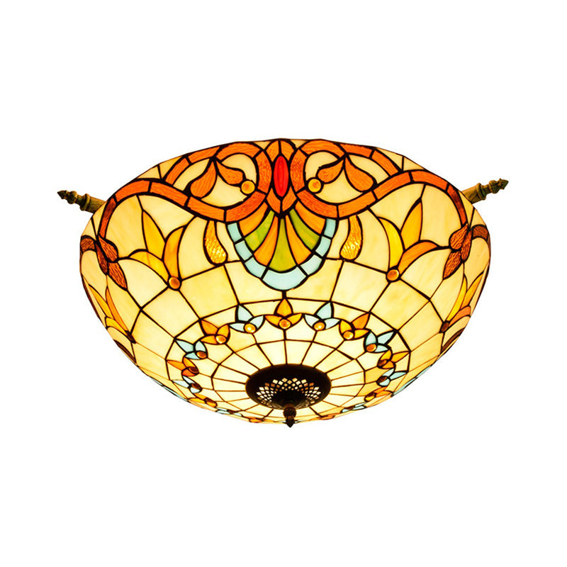 Handcrafted Baroque Dome Semi Flush Mount Ceiling Lamp with 5 Stained Glass Bulbs in White/Blue – 21.5"/25.5" W