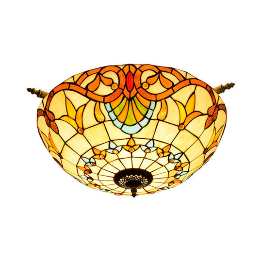 Handcrafted Baroque Dome Semi Flush Mount Ceiling Lamp with 5 Stained Glass Bulbs in White/Blue – 21.5"/25.5" W