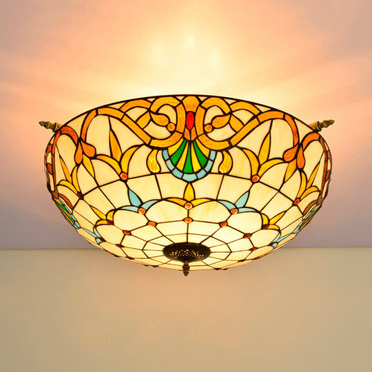 Handcrafted Baroque Dome Semi Flush Mount Ceiling Lamp with 5 Stained Glass Bulbs in White/Blue – 21.5"/25.5" W