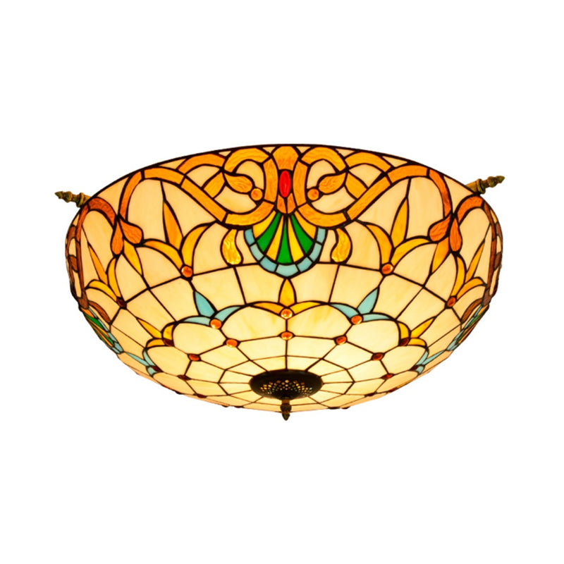 Handcrafted Baroque Dome Semi Flush Mount Ceiling Lamp with 5 Stained Glass Bulbs in White/Blue – 21.5"/25.5" W