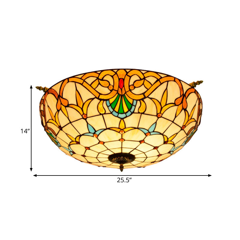 Handcrafted Baroque Dome Semi Flush Mount Ceiling Lamp with 5 Stained Glass Bulbs in White/Blue – 21.5"/25.5" W