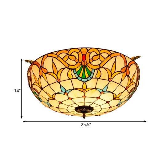 Handcrafted Baroque Dome Semi Flush Mount Stained Glass Ceiling Lamp - 5 Bulbs White/Blue 21.5/25.5