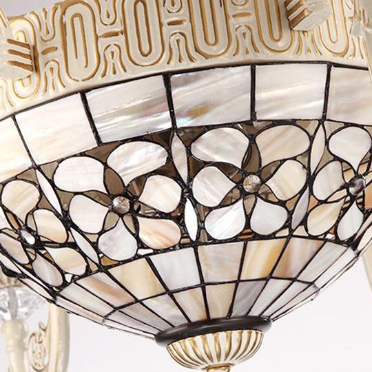 Tiffany Style Beige Flower Chandelier: 8-Light Suspension for Living Room