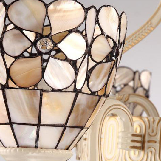 Tiffany Style Beige Flower Chandelier: 8-Light Suspension for Living Room