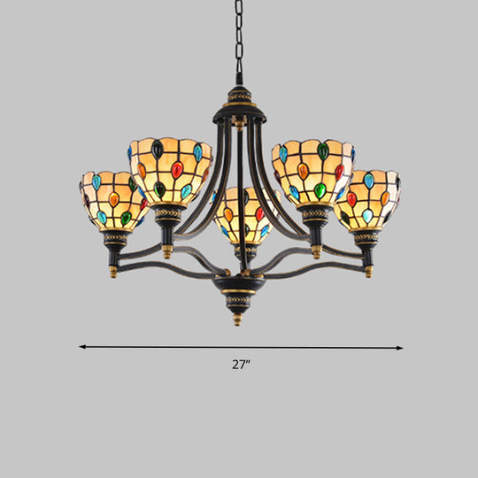 Tiffany Style Stained Glass Beaded Chandelier - Black and Gold, 3/6/8 Lights, Ceiling Pendant