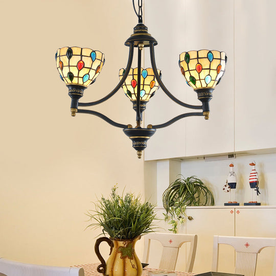 Tiffany Style Stained Glass Beaded Chandelier - Black and Gold, 3/6/8 Lights, Ceiling Pendant