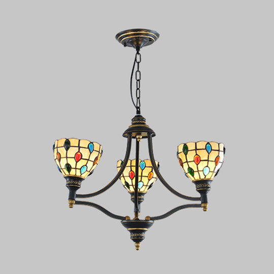 Tiffany Style Stained Glass Beaded Chandelier - Black and Gold, 3/6/8 Lights, Ceiling Pendant