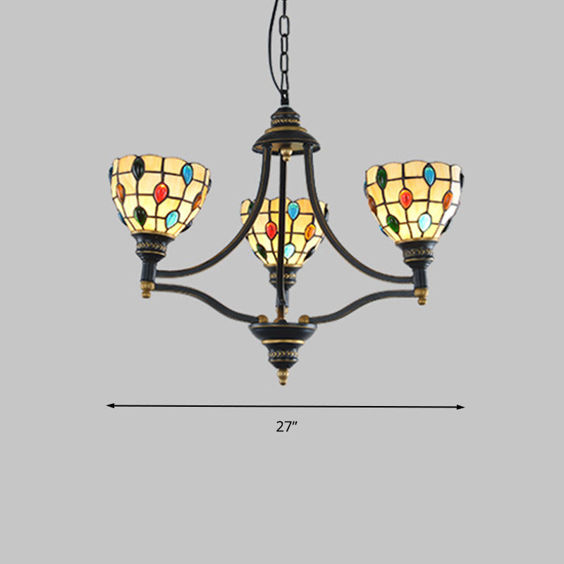 Tiffany Style Stained Glass Beaded Chandelier - Black and Gold, 3/6/8 Lights, Ceiling Pendant