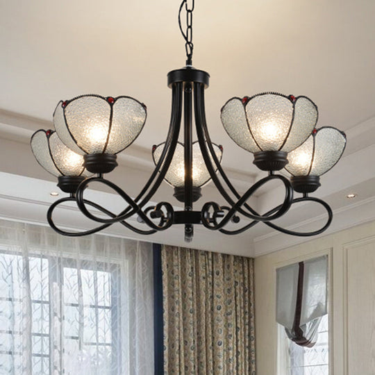 Tiffany Scalloped Chandelier: 3/6/8-Light Frosted Glass Hanging Light Fixture in Black