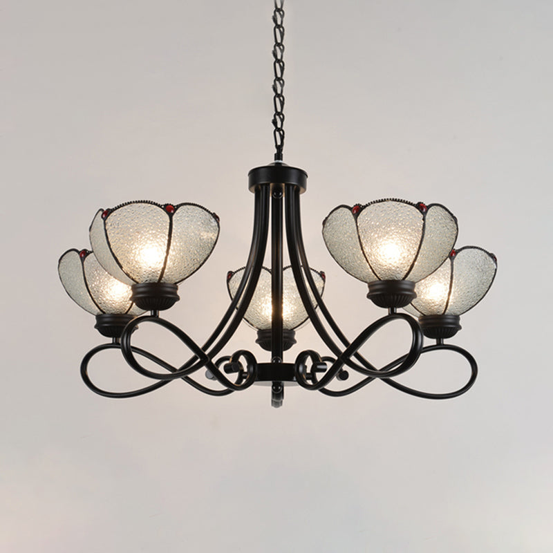 Tiffany Scalloped Chandelier: 3/6/8-Light Frosted Glass Hanging Light Fixture in Black