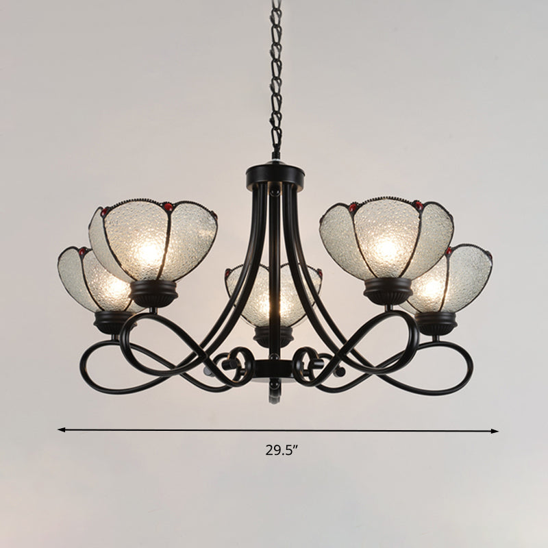 Tiffany Scalloped Chandelier Lamp - Frosted Glass Hanging Light Fixture In Black (3/6/8 Lights)