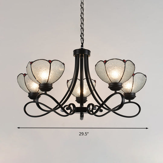 Tiffany Scalloped Chandelier Lamp - Frosted Glass Hanging Light Fixture In Black (3/6/8 Lights)