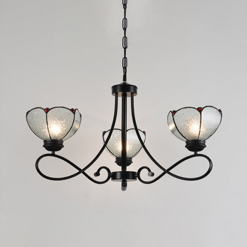 Tiffany Scalloped Chandelier Lamp - Frosted Glass Hanging Light Fixture In Black (3/6/8 Lights)