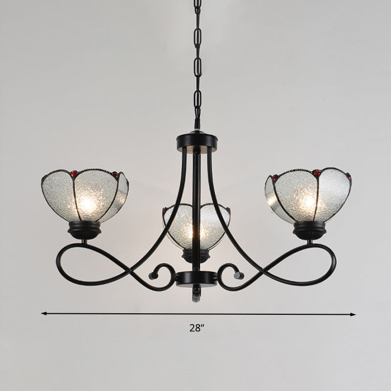 Tiffany Scalloped Chandelier: 3/6/8-Light Frosted Glass Hanging Light Fixture in Black