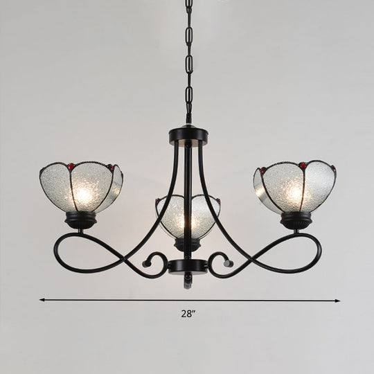 Tiffany Scalloped Chandelier Lamp - Frosted Glass Hanging Light Fixture In Black (3/6/8 Lights)