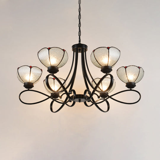 Tiffany Scalloped Chandelier: 3/6/8-Light Frosted Glass Hanging Light Fixture in Black